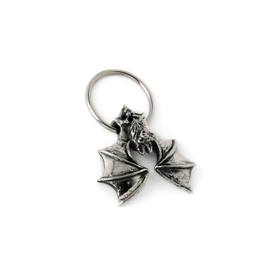 surgical steel finely detailed bat piercing ring right side view