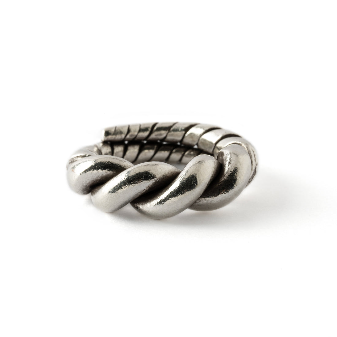 chunky 95% tribal silver twisted wire wrap ring front view