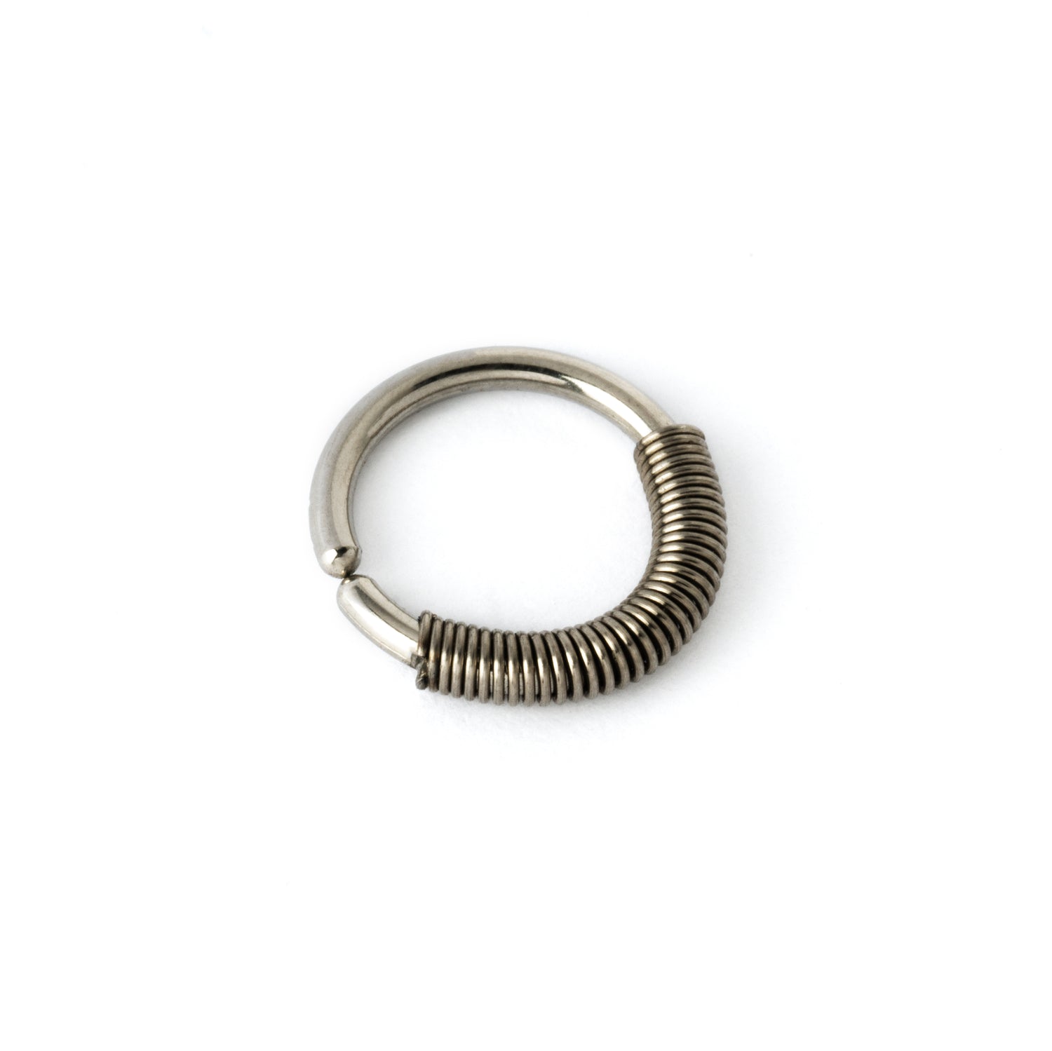 surgical steel seamless piercing ring with coiled wire ornament right side view