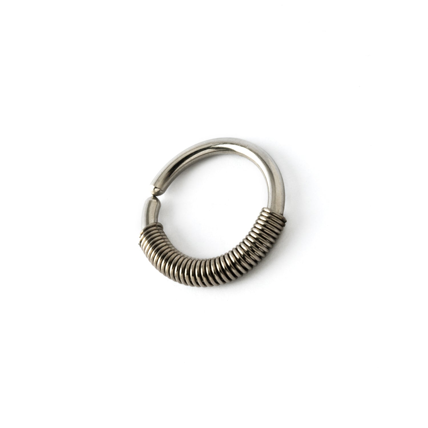 surgical steel seamless piercing ring with coiled wire ornament left side view