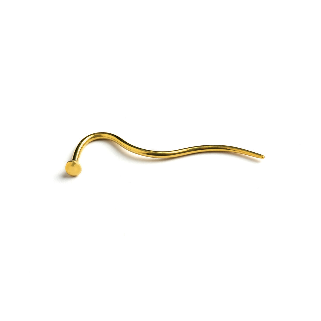 single golden brass wire serpentine long tailed earring front view