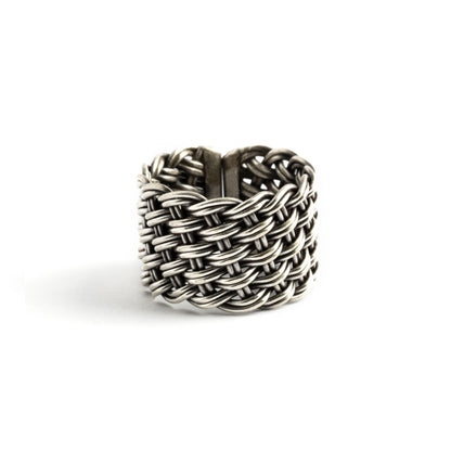 Tribal Silver Net Braid Ring frontal view