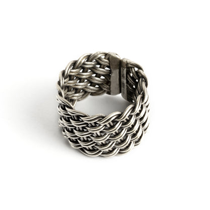 Tribal Silver Net Braid Ring side view