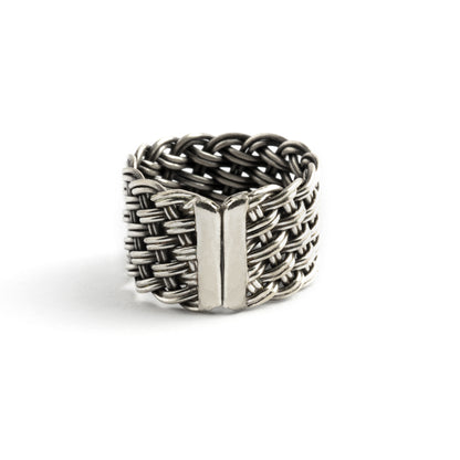 Tribal Silver Net Braid Ring back view