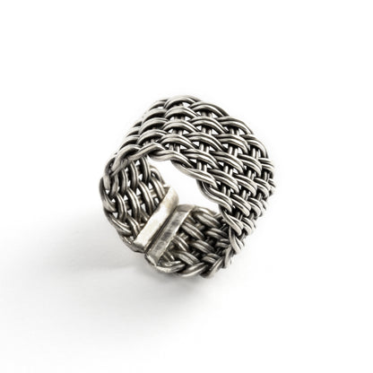 Tribal Silver Net Braid Ring side view