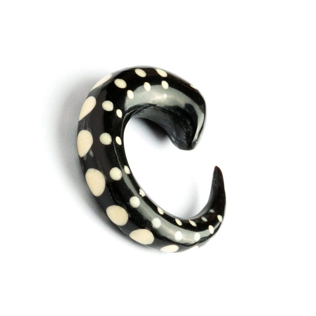 Curved Horn Hook Ear Stretcher with Bone Dots Inlay