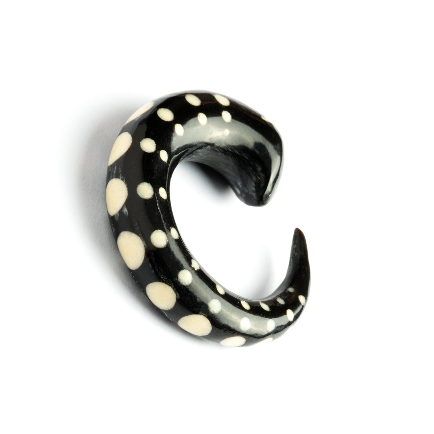 Curved Horn Hook Ear Stretcher with Bone Dots Inlay