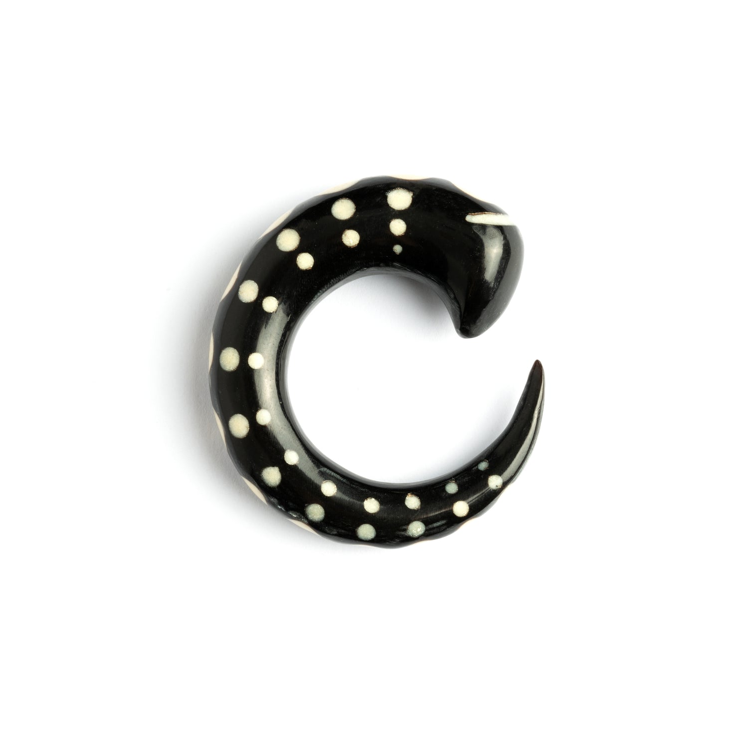 Curved Horn Hook Ear Stretcher with Bone Dots Inlay