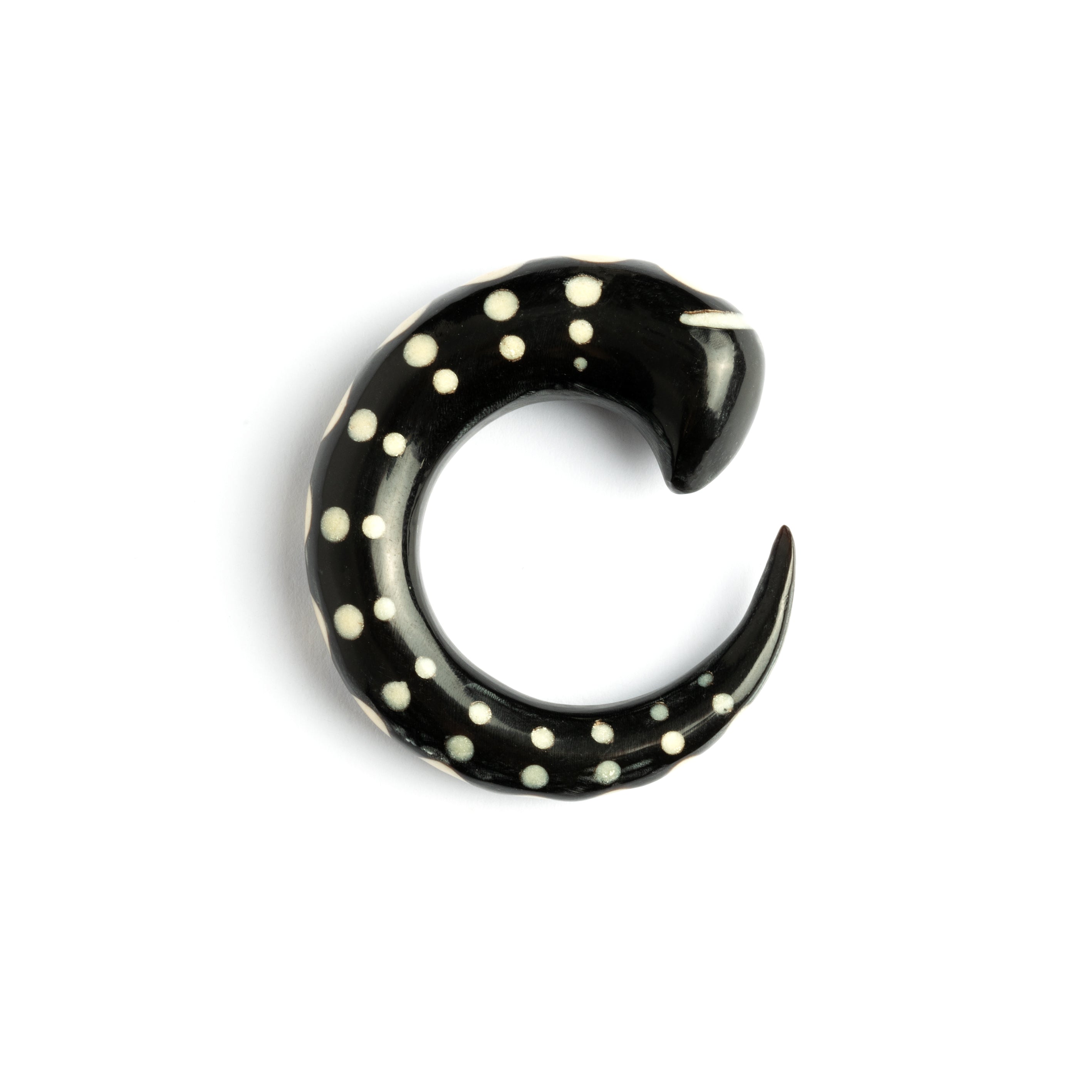 Curved Horn Hook Ear Stretcher with Bone Dots Inlay