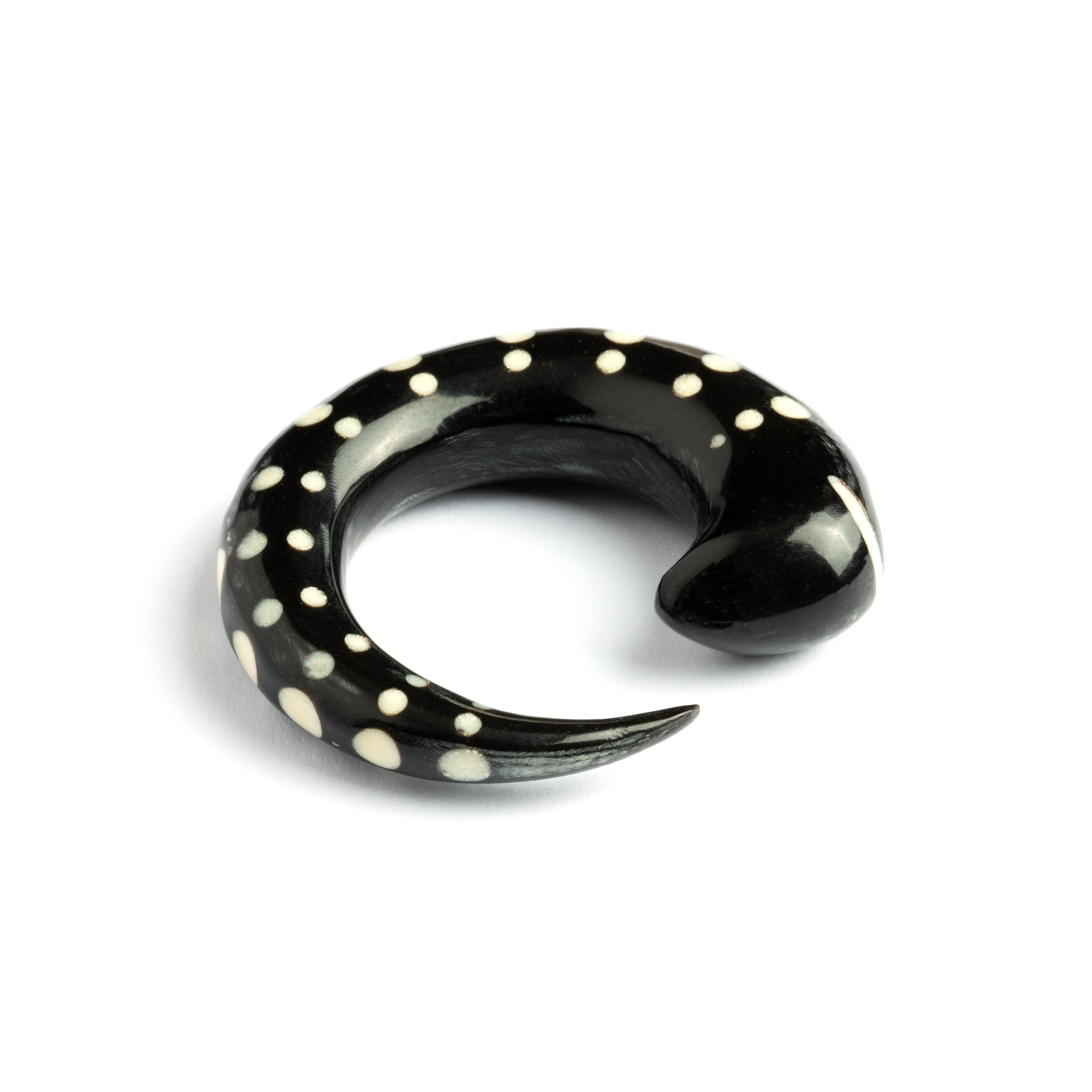 Curved Horn Hook Ear Stretcher with Bone Dots Inlay