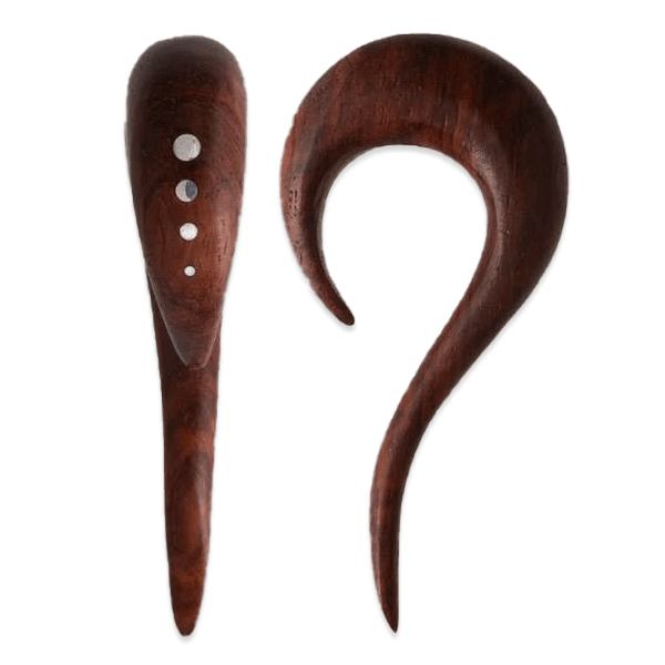 Curvy Rose Wood Ear Stretcher with Silver Dots