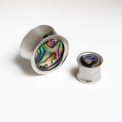 pair of Silver Plated Abalone Shell Ear Plugs