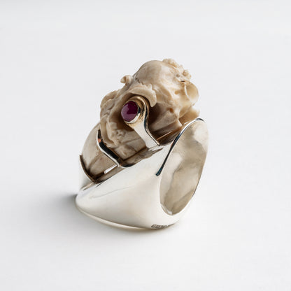 Raven Skull on chunky silver ring