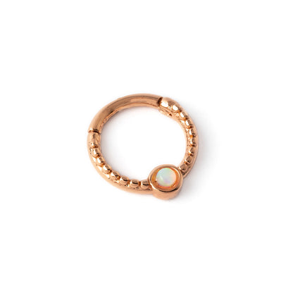 Dayaa rose gold surgical steel septum clicker with white opal left side view