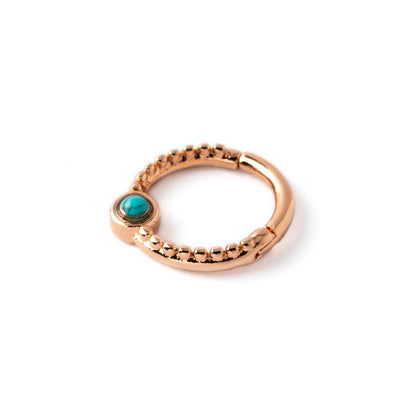Dayaa rose gold surgical steel septum clicker with turquoise left side view