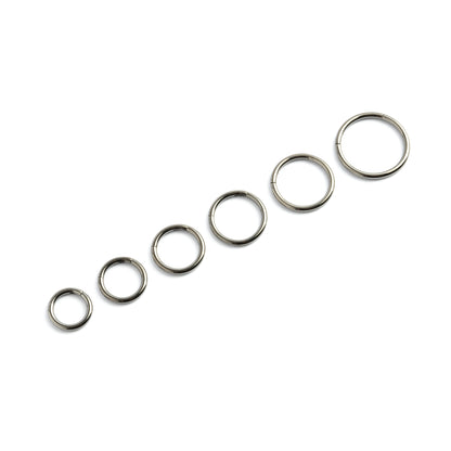 all sizes dark steel clicker piercing rings side view