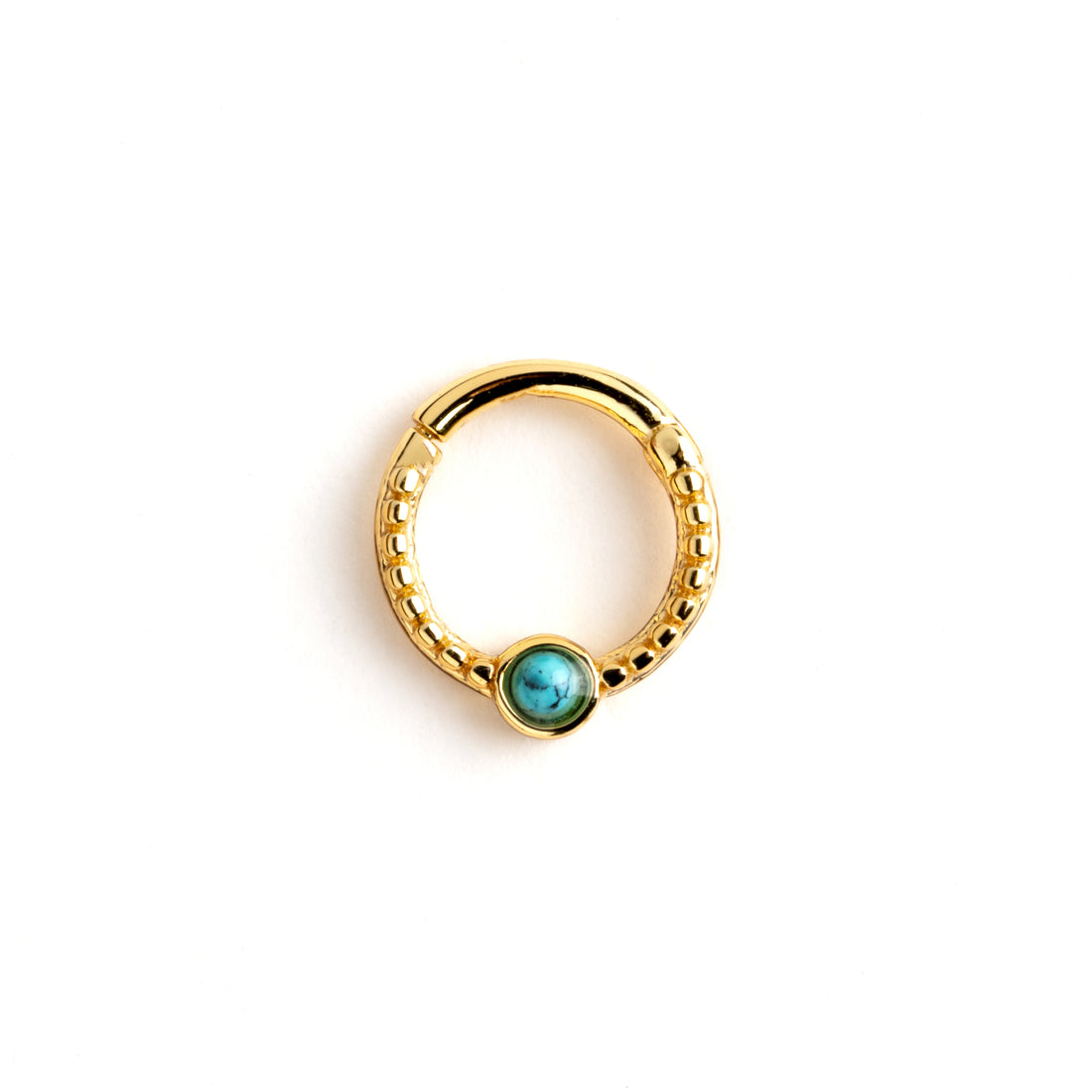 Dayaa gold surgical steel septum clicker with turquoise frontal view