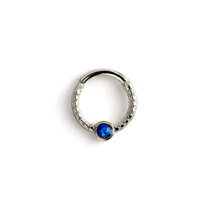 Dayaa surgical steel septum clicker with blue opal frontal view