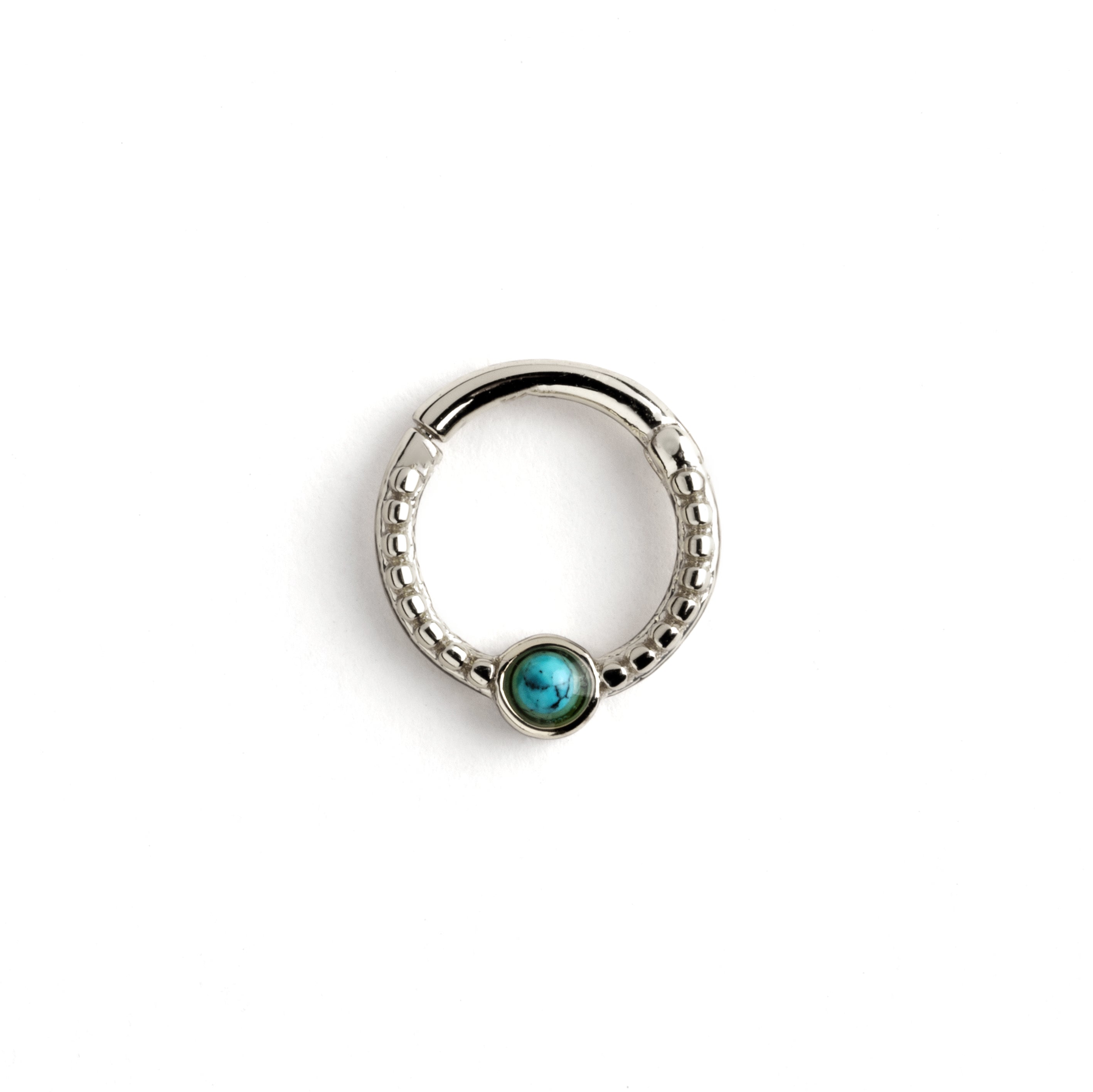Dayaa surgical steel septum clicker with turquoise frontal view 