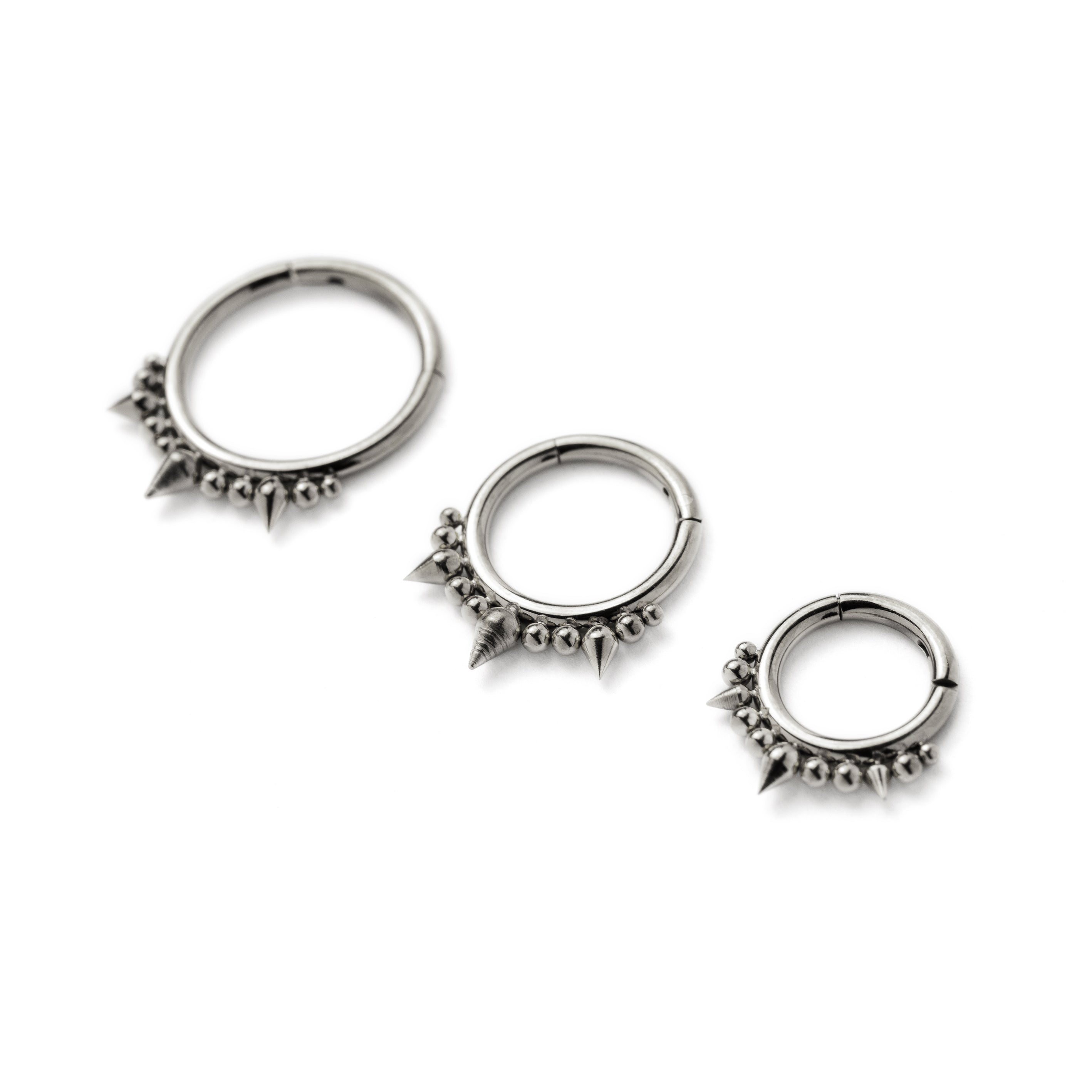 6mm, 8mm and 10mm Debra surgical steel septum clicker ring right side view