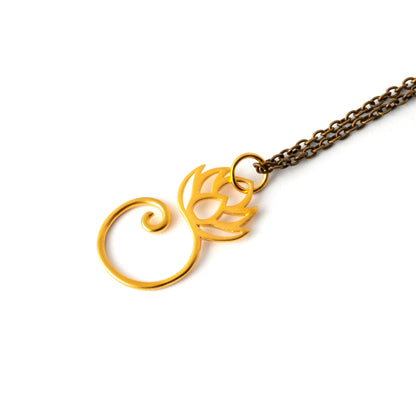 Spiralling Gold Lotus Charm necklace right side view
