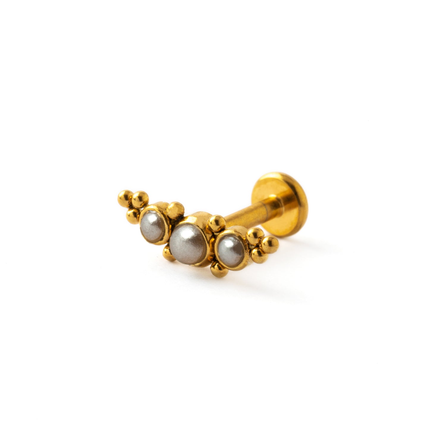 Deva Golden surgical steel Labret with Pearls right side view