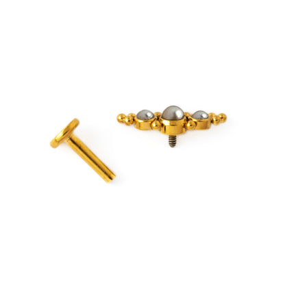 Deva Golden surgical steel Labret with Pearls internally threaded screw back closure view