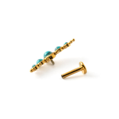 Deva golden labret with Turquoise screw back closure view