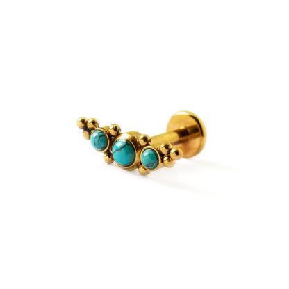 Deva Golden surgical steel internally threaded labret with Turquoise left side view