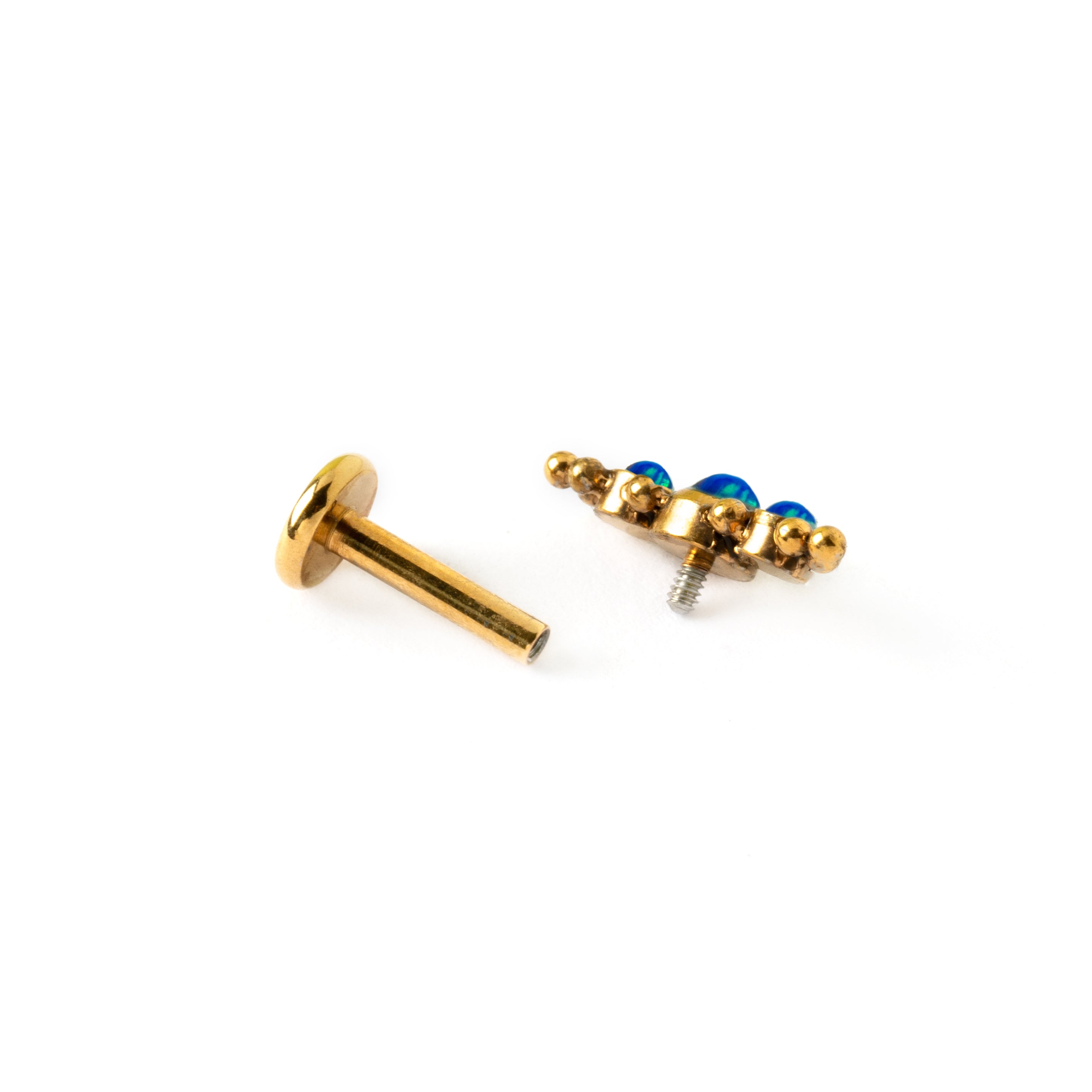 Copy of Deva Golden Labret with Blue Opal internally threaded closure view 