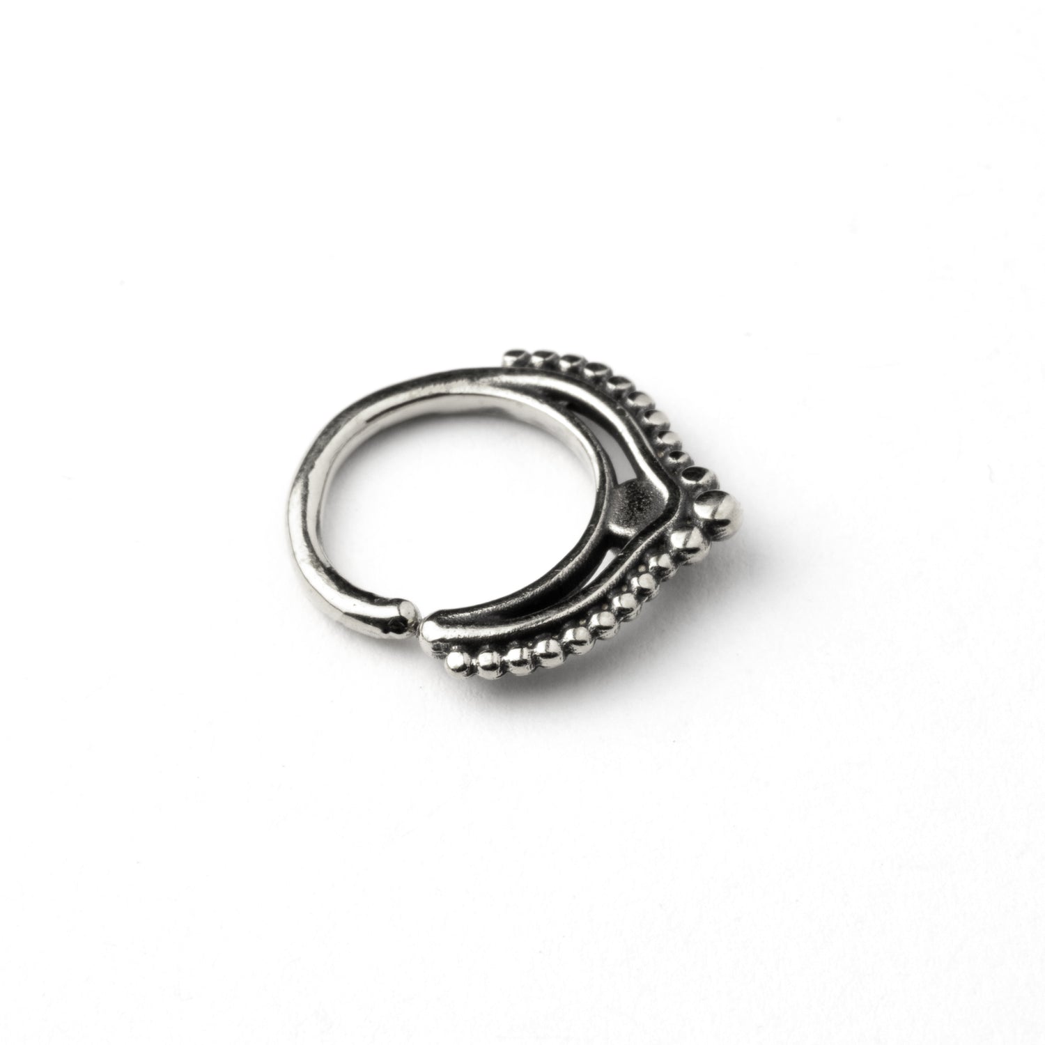 Sterling Silver teardrop Deva septum ring with Turquoise back side view