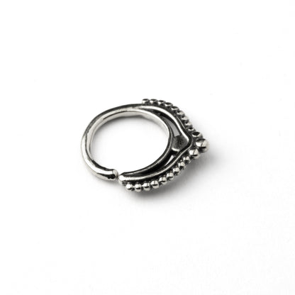 Sterling Silver teardrop Deva septum ring with Turquoise back side view