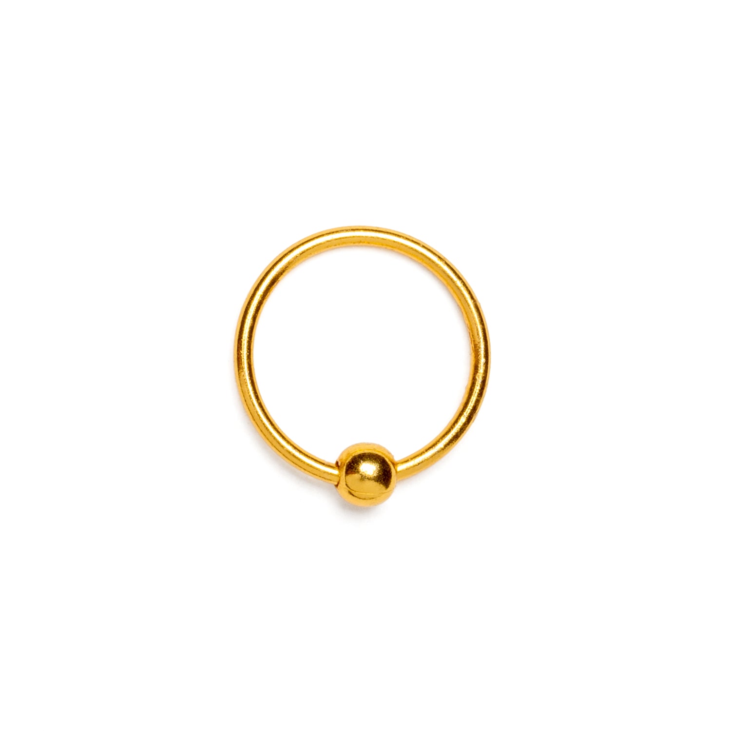 8mm Dhevan 18K Gold piercing ring with ball closure frontal view