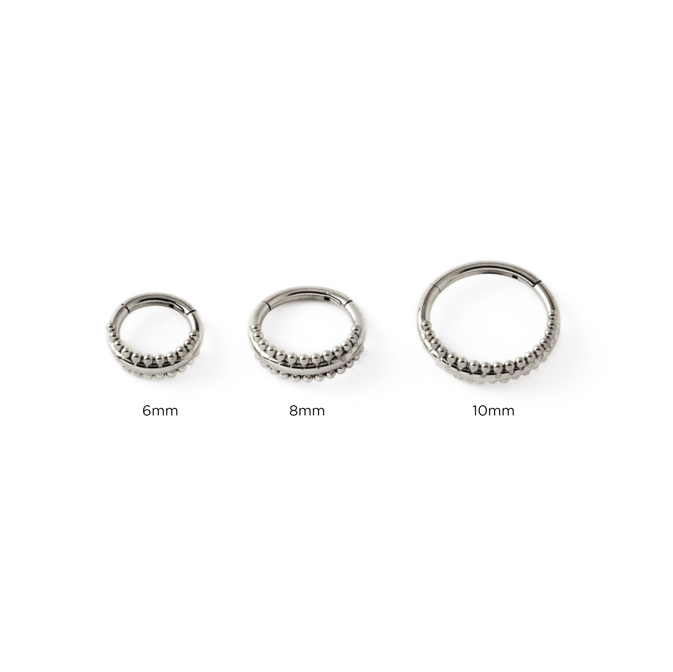 6mm, 8mm, 10mm dimeter Didi surgical steel clicker ring frontal view