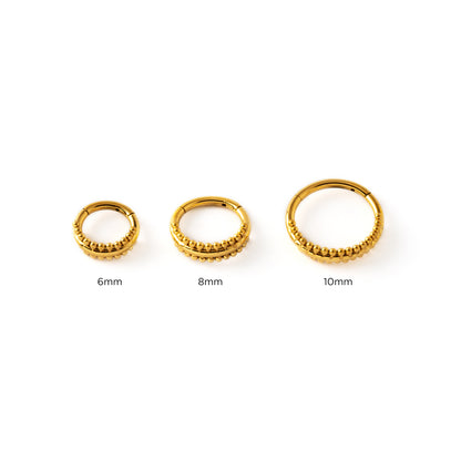 6mm, 8mm,10mm dimeters Didi golden clicker ring frontal view
