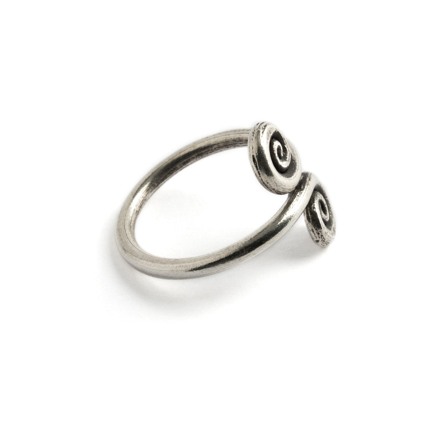 Tribal Silver Double Spiral Ring side view