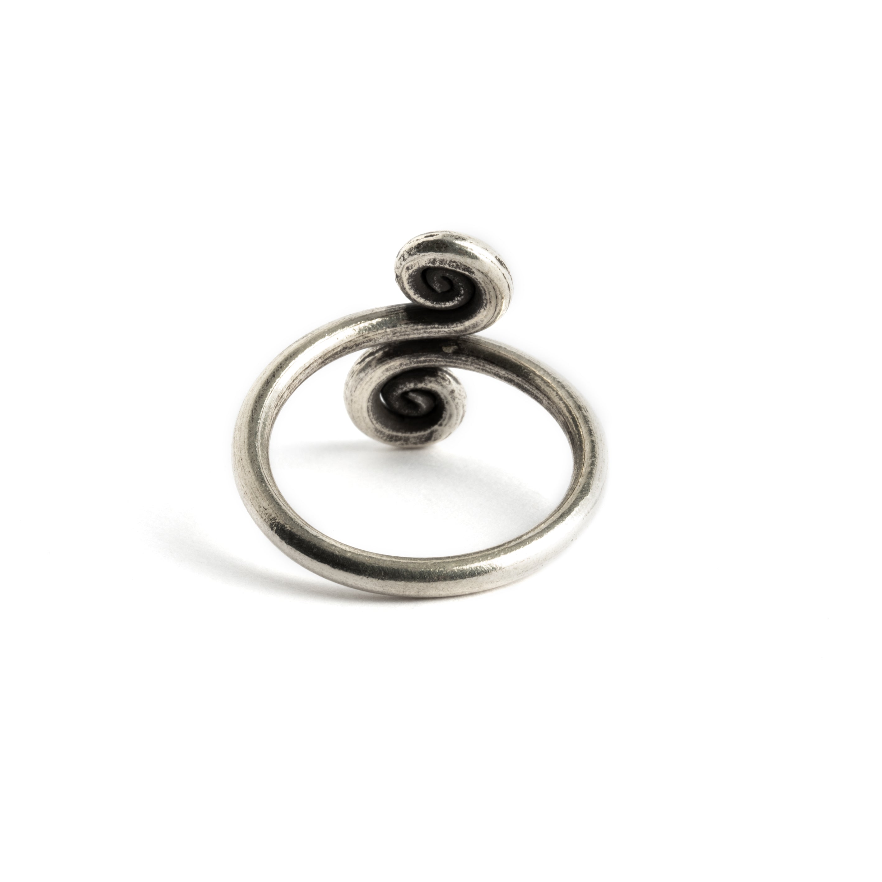 Tribal Silver Double Spiral Ring back view