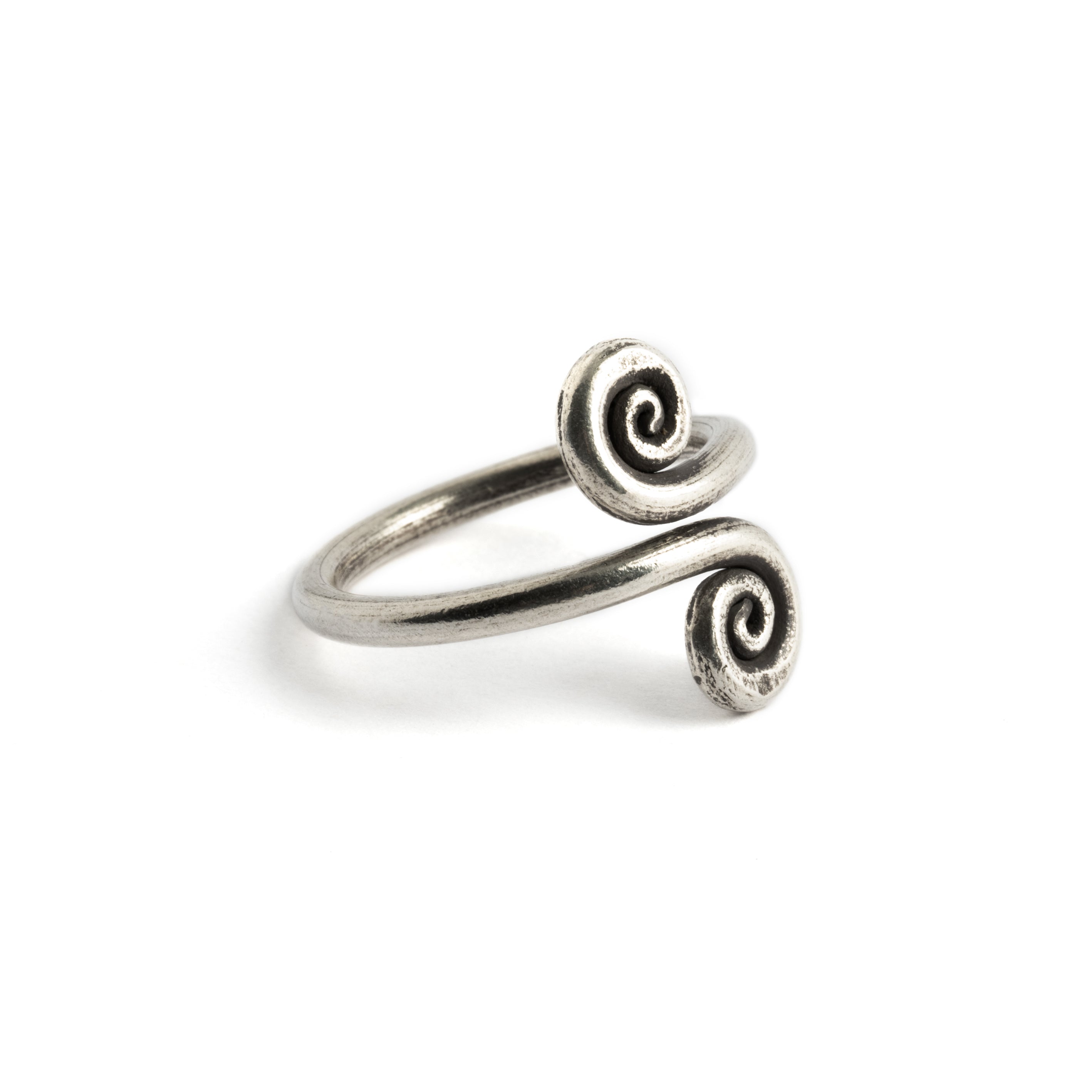 Tribal Silver Double Spiral Ring right side view