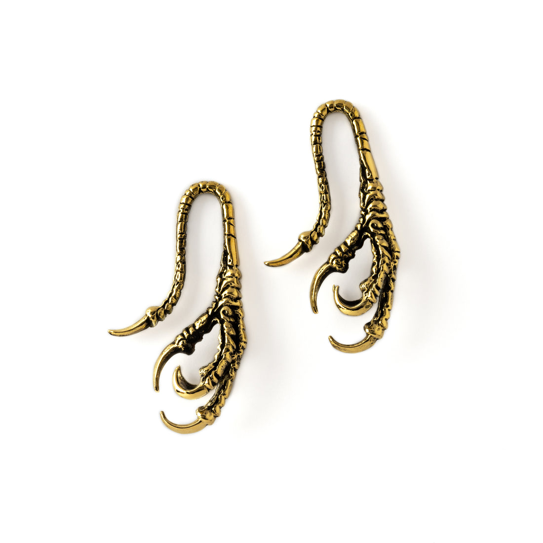 pair of gold brass dragon claw ear hangers left side view