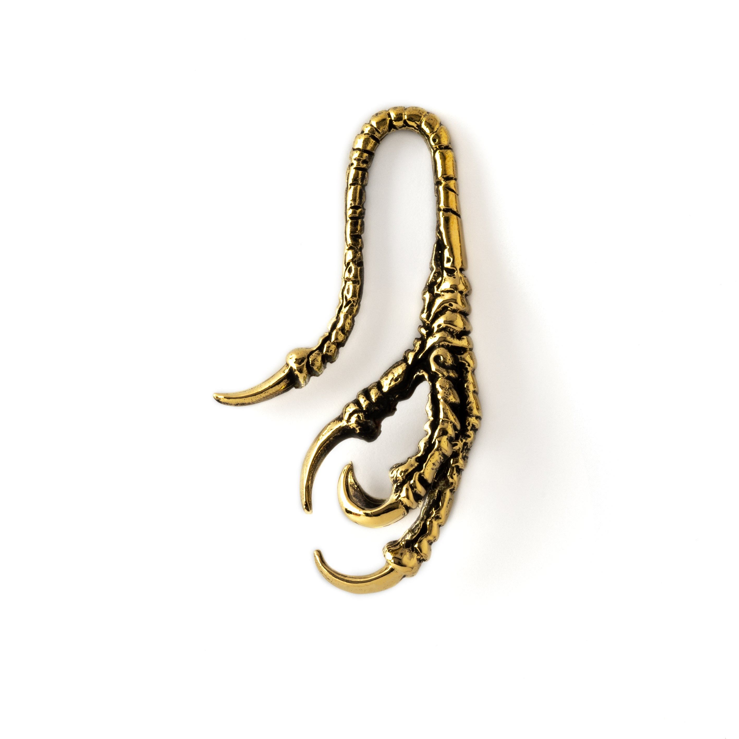 single gold brass dragon claw ear hanger left side view