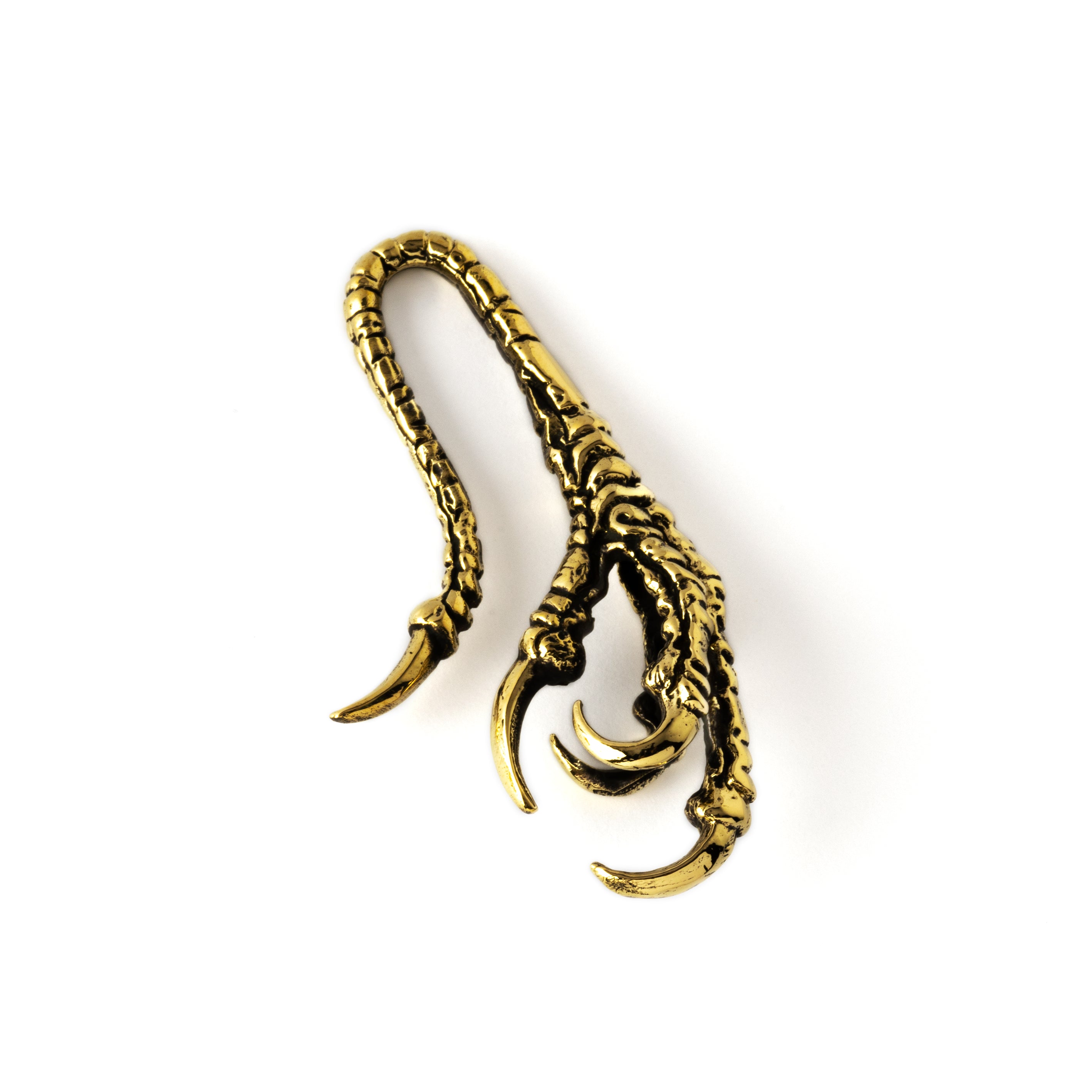 single gold brass dragon claw ear hanger left back view