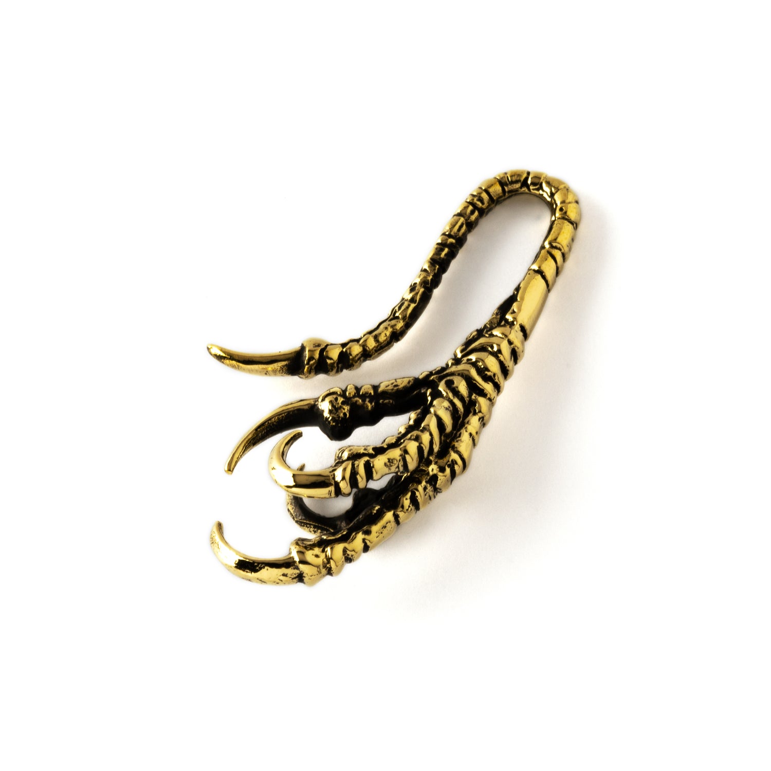 single gold brass dragon claw ear hanger right front view