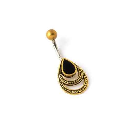 drop shaped belly piercing boho tribal golden colour with black shell right side view