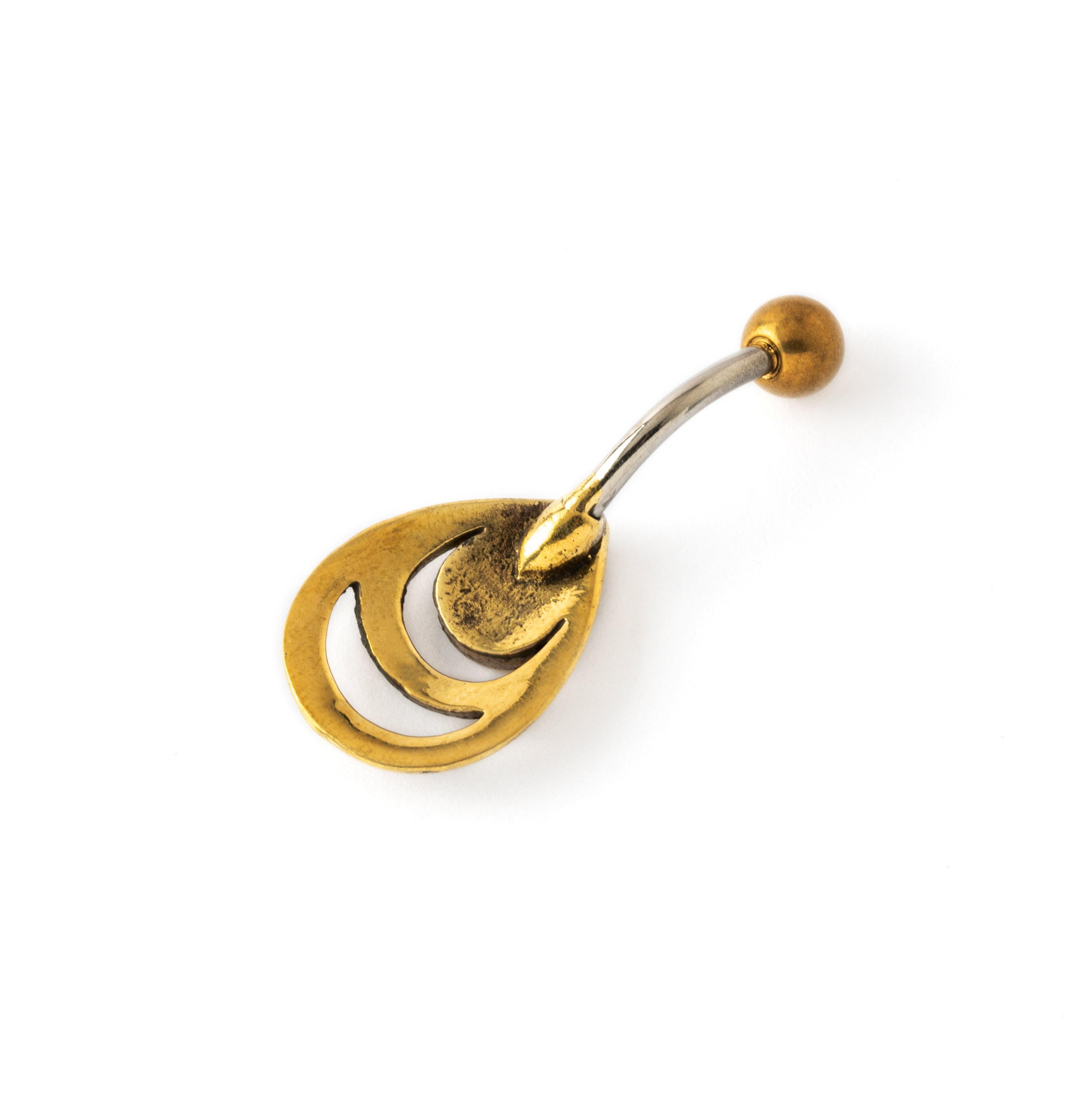 drop shaped belly piercing boho chic golden colour with black shell back view