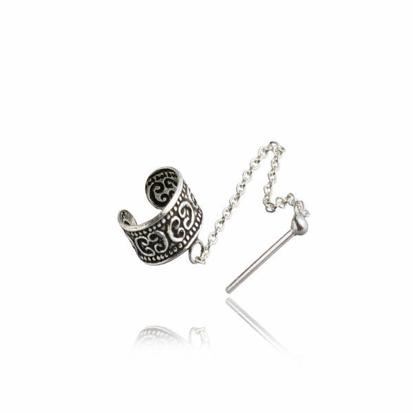 Tribal Ear Cuff With Chained Silver Stud