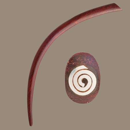 Long Rose Wood Ear Expander with Silver Spiral - Tribu
