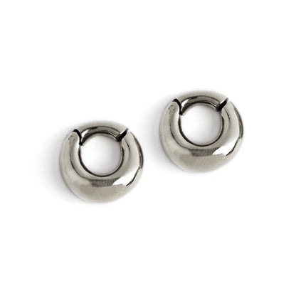 pair of silver brass chunky ear weights hoops frontal view