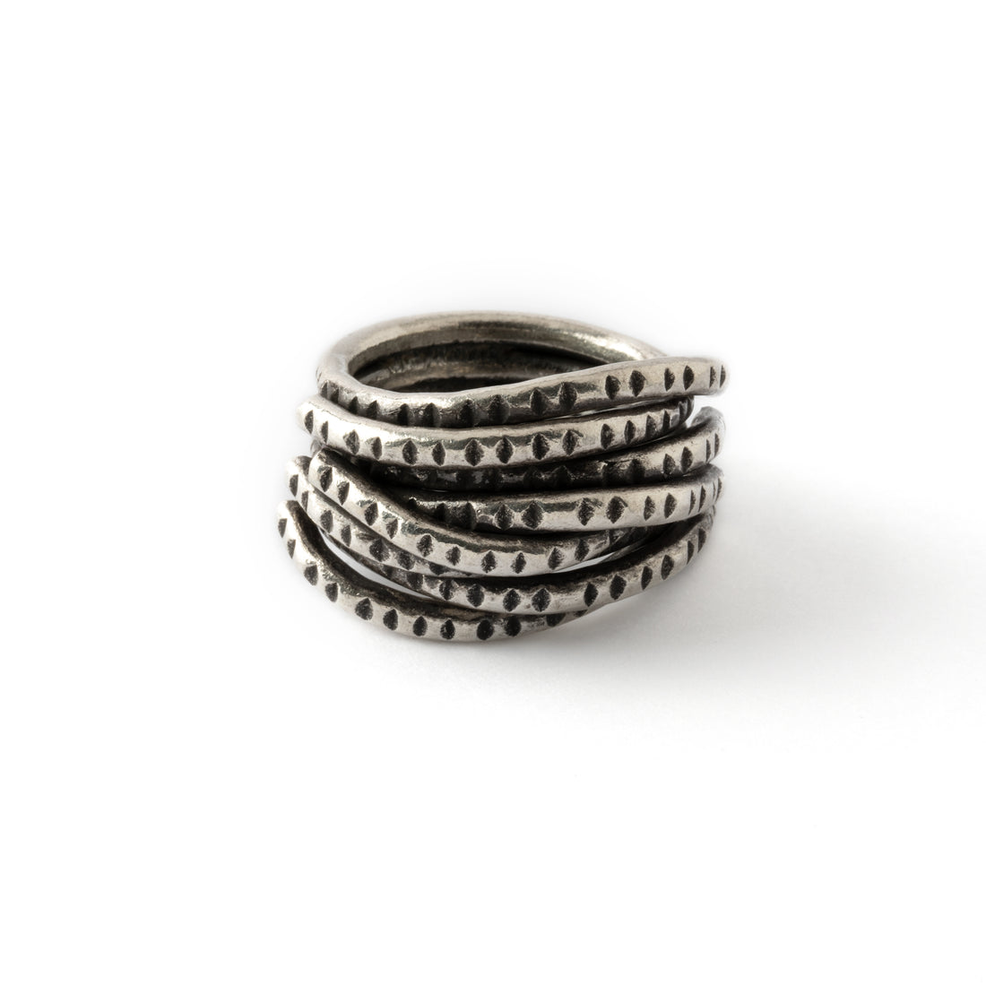 95% tribal silver chunky ring with layered design frontal view