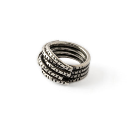 95% tribal silver chunky ring with layered design left side view