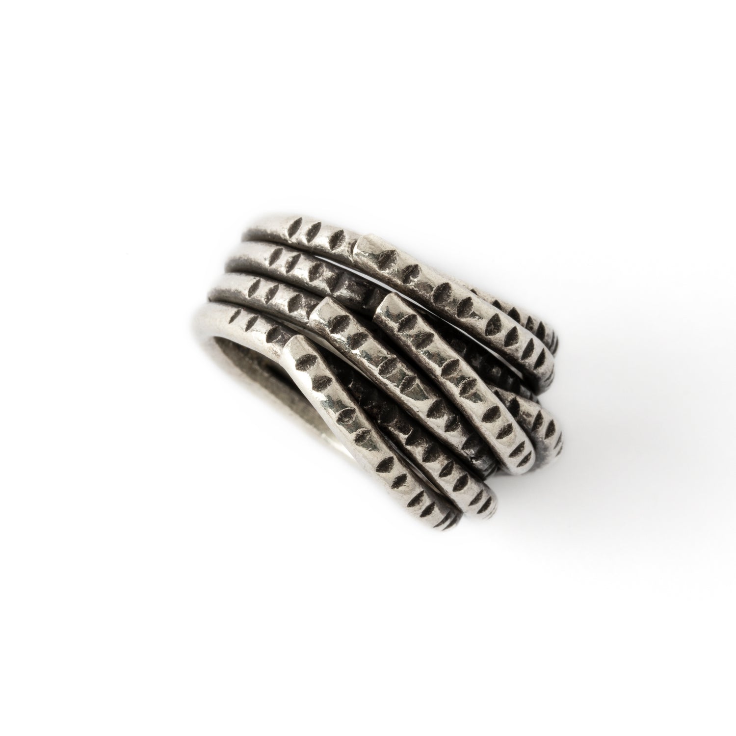 95% tribal silver chunky ring with layered design 